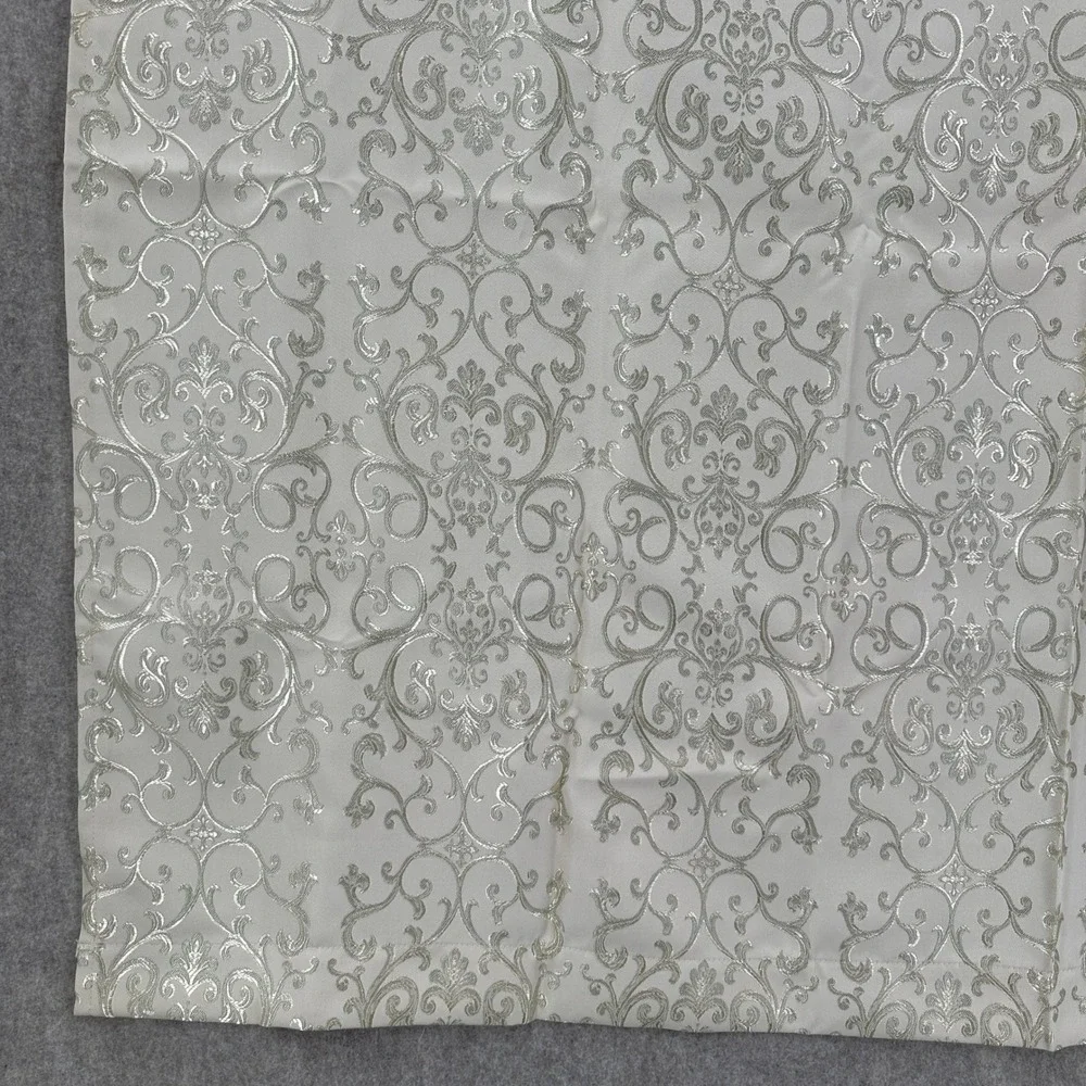 VTG Champagne Silver Damask Curtain Panel 52x86 Metallic Scroll Brocade USA Made